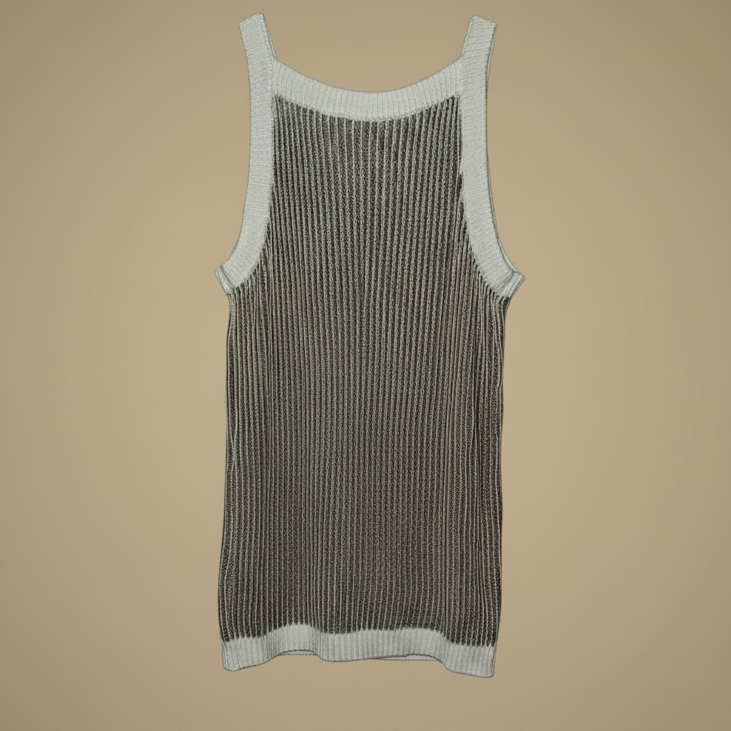 Khaki and White Ribbed Knit Tank Top