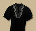 Elegant Black and Silver V-Neck Top