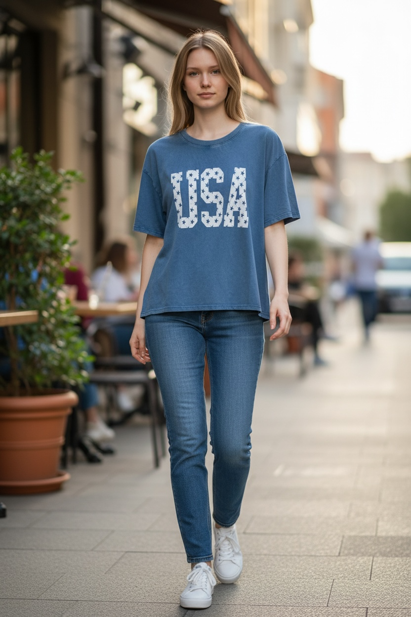 USA Graphic Tee - Oversized Patriotic Shirt