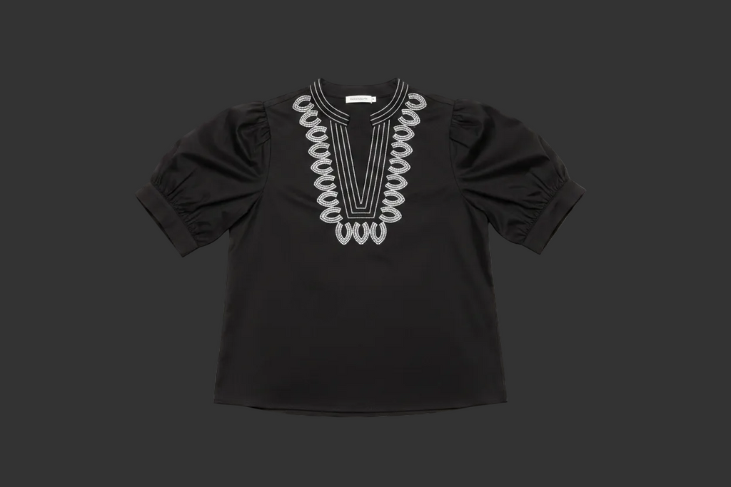 Elegant Black and Silver V-Neck Top