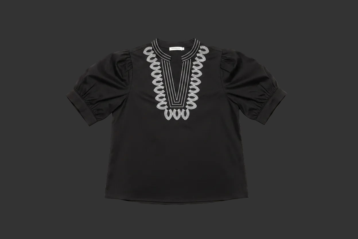 Elegant Black and Silver V-Neck Top