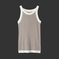 Khaki and White Ribbed Knit Tank Top