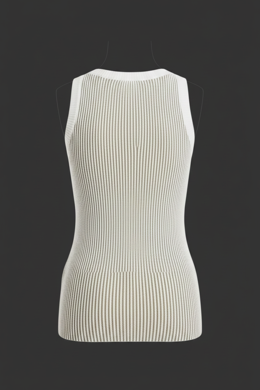 Khaki and White Ribbed Knit Tank Top