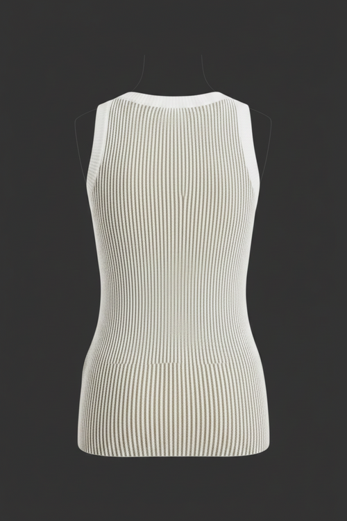 Khaki and White Ribbed Knit Tank Top